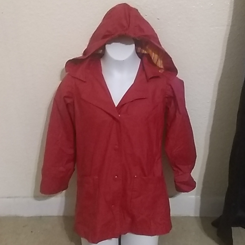 Red with Multicolored interior Girls Raincoat M